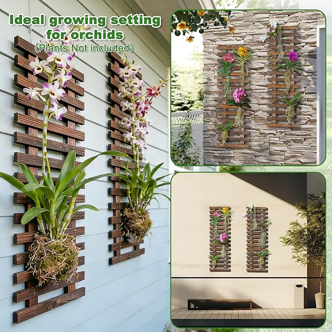 2 Pcs Wall Planters - 11.4"W x 35.43"H Wooden Wall Planters for Indoor Outdoor Plants,Hanging Wood Wall Trellis,Wall Mounted Plant Holder for Orchids,Succulent,Air Plants,Hanging Pots Display