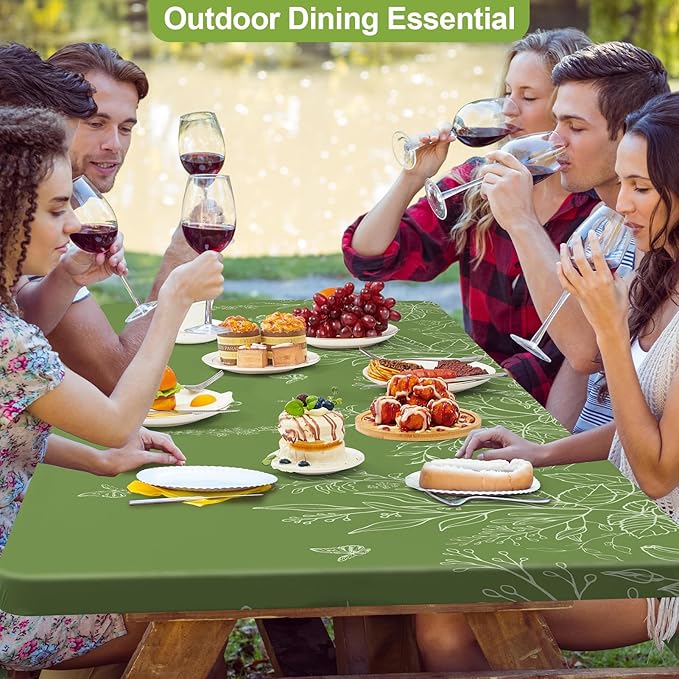 pickyNproud Picnic Table Cover with Bench Covers Portable Table Cloth Built-in Storage Pocket Picnic Table Covers with Elastic Waterproof Camping Essentials for RV Camping