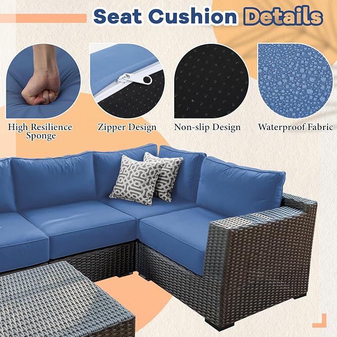 Patelai 14 Piece Outdoor Furniture Replacement Cushions Fits 6 Seat Patio Sectional Cushions Set Waterproof Couch Replacement Sofa Liner Cover for Porch Garden Balcony(Royal Blue)