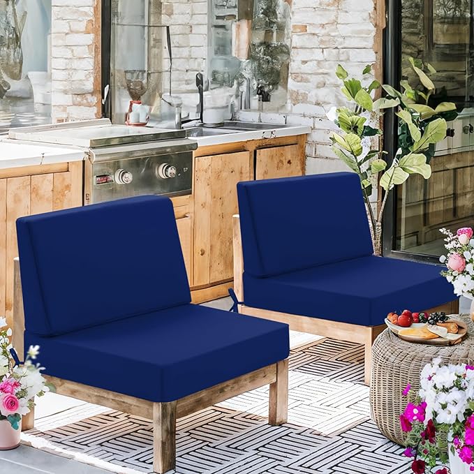 Outdoor Cushions for Patio Furniture, Outdoor Seat and Back Cushion, Waterproof Hampton Bay Deep Seat Replacement Couch Cushions for Garden Lawn, 28.5x28.5 Navy
