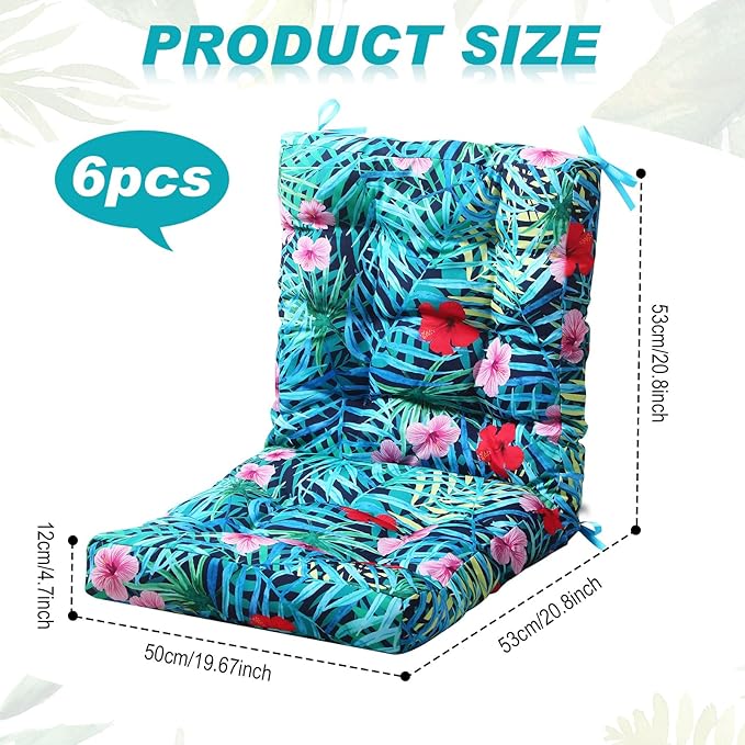 Hoteam 6 Set Outdoor Deep Seat Patio Chair Cushions Waterproof Patio Cushions Set 20 x 42 Inch for Furniture Replacement Removable Seat and Back (Palm)