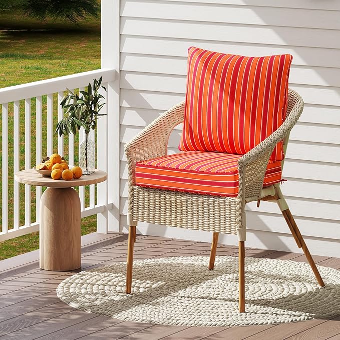 Giantex Patio Cushion Set, Outdoor Chair Seat Pads w/Non-Slip Rope Belts, Detachable Patio Furniture Cushions, Thick Seat Cushion & Back Cushion for Living Room Floor Sofa Patio Garden Chair (Orange)