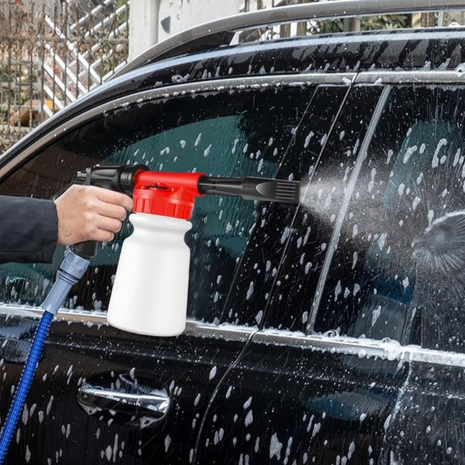 Foam Cannon - 1L Handheld Pressurized Sprayer, Garden Foaming Sprayer, Soap Washer Tool | Car Cleaning Hose Attachment, Automobile Detailing Accessory, Use for Home Driveway Garage Washing