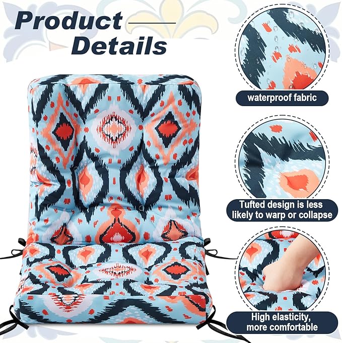Hoteam 4 Set Outdoor Deep Seat Patio Chair Cushions Waterproof Patio Cushions Set 20 x 42 Inch for Furniture Replacement Removable Seat and Back(Ethnic Style)