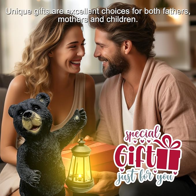 Solar Lantern Garden Statues Decor, 14" Large Outdoor Bear Figurine Lights for Yard Patio Decoration - Unique Christmas Housewarming Gift for Grandma Wowen Mom