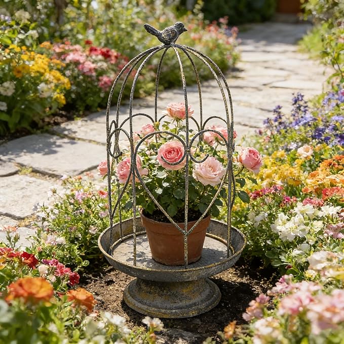 Rustic Farmhouse Metal Planter Holder Vintage Birdcage Candle Holder Distressed Deractive Flower Stand for Wedding Decor Party Centerpieces Garden Home Patio Outdoor Indoor Decor