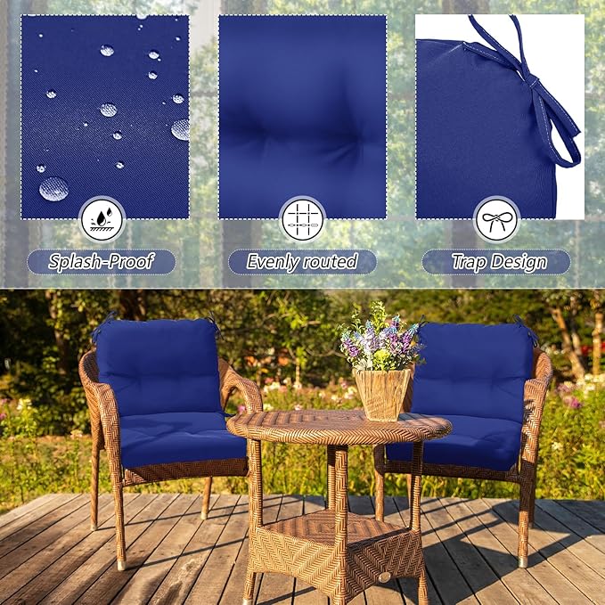Geetery Set of 4 High Back Wicker Patio Chair Cushions for Outdoor Furniture 41.74x20.87x3.94 Inch Waterproof Thick Replacement Seat Pads with Non Slip Ties for Porch, Deck, Lawn & Garden(Navy Blue)