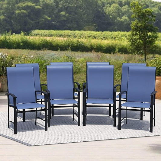 Outdoor Dining Chairs Set of 8, Patio Chairs with Metal Frame & Textilene Fabric, Perfect for Patio Garden Deck