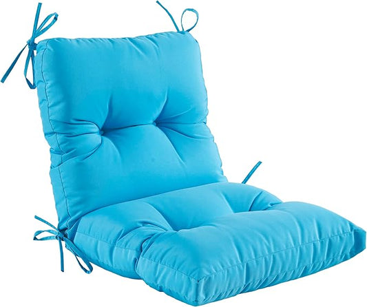Outdoor Indoor Seat/Back Chair Tufted Cushion,All-Weather Patio Chair Cushion with Ties,for Patio Furniture,Aqua Blue