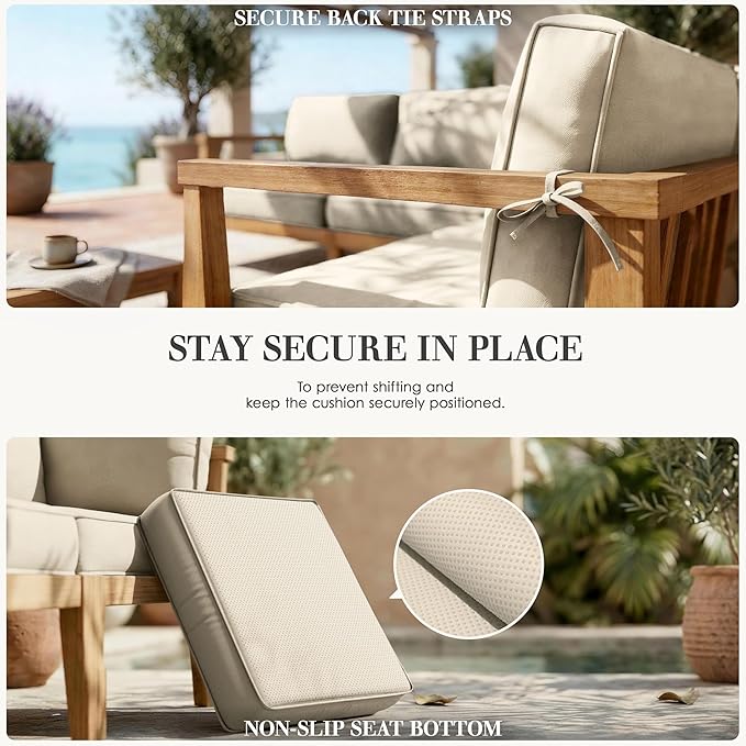 Outdoor Replacement Cushions for Patio Furniture, 5" Foam High-Density, 14-Piece Water-Resistant Outdoor Cushion for 6-Seat Sectional Patio Conversation Sets, Liner&Cover