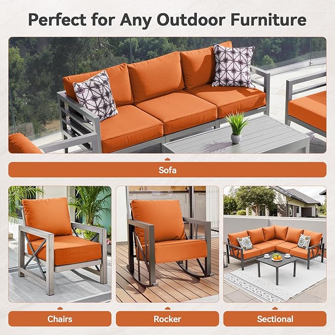 6" Thick Outdoor Cushions 24x24x6, 8-Set Deep Seat Patio Cushions with Removable Cover, Waterproof & Fade Resistant Replacement for Wicker Chair, Loveseat, Sofa - Orange