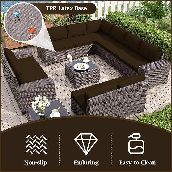 Outdoor Sectional Cushions, 4" Foam High-Density, Water-Resistant Couch Cushions Replacement Set, 14 Piece Patio Sectional Cushion for 6-Seat Sectional Patio Conversation Sets (Coffee Color)
