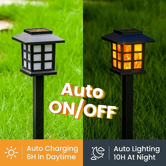 GIGALUMI Solar Lights for Outside,6 Pack Flickering Flame LED Solar Outdoor Lights, Waterproof Garden Maintain 10 Hours of Lighting for Christmas, Garden, Landscape, Path, Yard, Patio