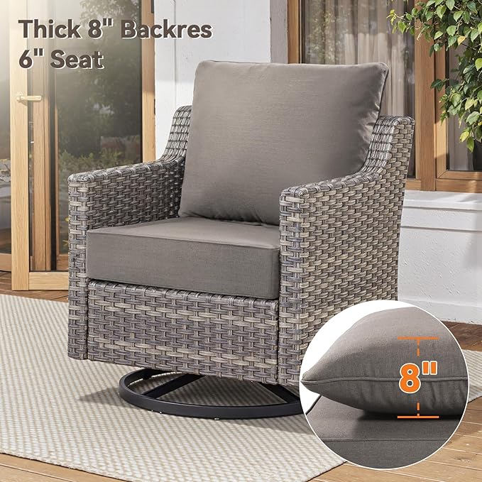 6" Thick Outdoor Cushions 24x24x6, 2-Set Deep Seat Patio Cushions with Removable Cover, Waterproof & Fade Resistant Replacement for Wicker Chair, Loveseat, Sofa - Grey