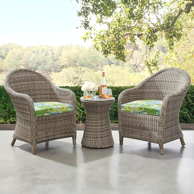 downluxe Outdoor Chair Cushions Set of 4 for Patio Furniture, Water-Resistant Patio Chair Cushions with Ties, High Density Foam Outdoor Seat Cushion, 17" X 16" X 2", Tropical Green Leaves