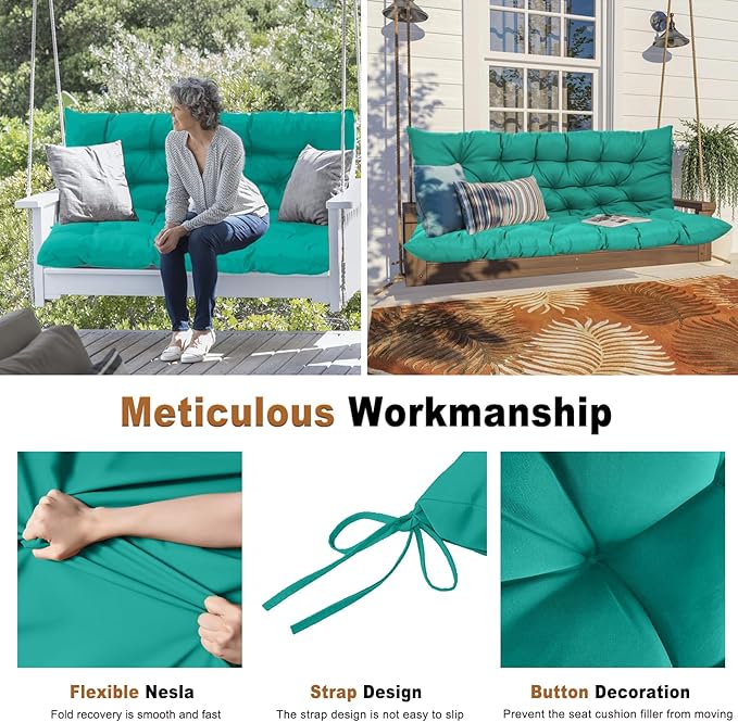 2-3 Seat Swing Replacement Cushion, Outdoor Bench Cushions with Backrest Thicken 4", Patio Furniture Garden Porch Loveseat Glider Pad Anti-Fading Waterproof (Lake Blue, 40x70in)