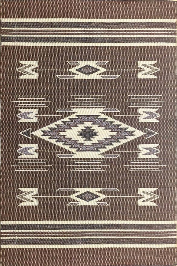 Mad Mats Traditional Outdoor Rug, Reversible Plastic Mat (4' x 6', Navajo - Brown)