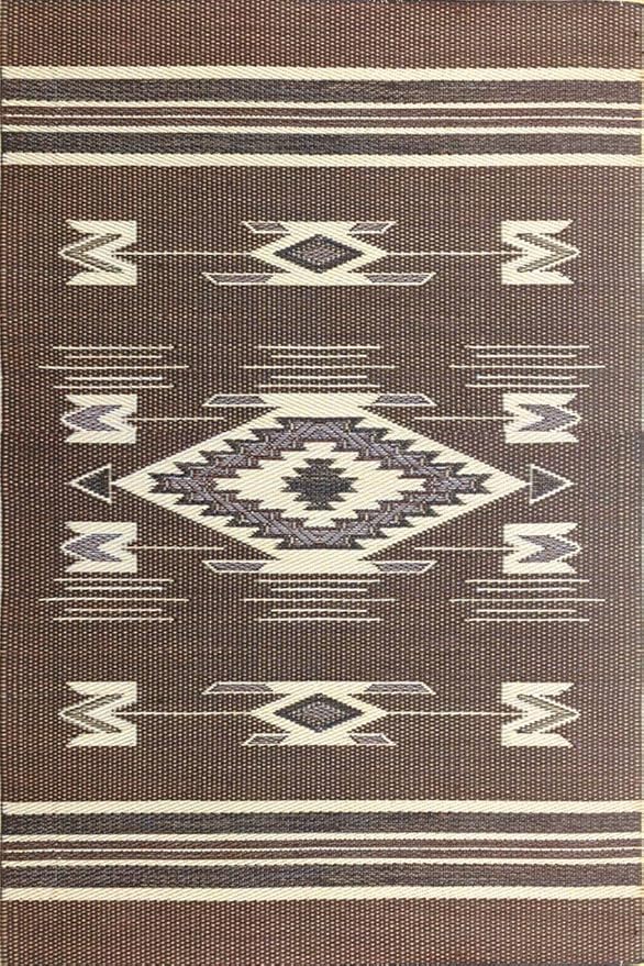 Mad Mats Traditional Outdoor Rug, Reversible Plastic Mat (6' x 9', Navajo - Brown)