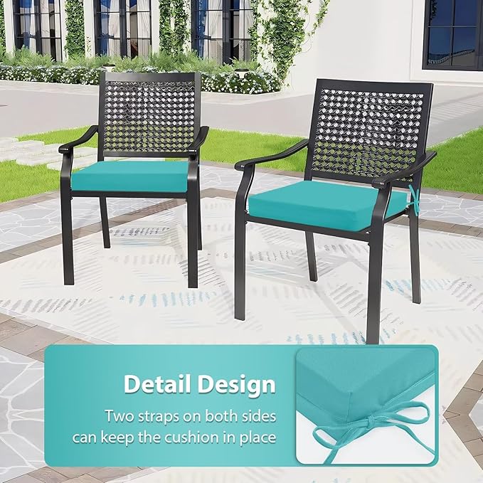Outdoor Chair Cushions Set of 6, 18.5 x 16 Inch Patio Chair Cushions for Outdoor Furniture, Water Resistant, Non-Slip Ties(Teal)