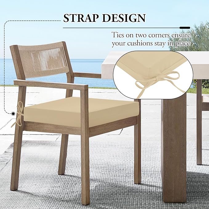 Wellsin Outdoor Chair Cushions for Patio Furniture - Outdoor Cushions for Chairs - Water Resistant Patio Chair Cushions Set of 4, 18.5"X16"X3", Beige