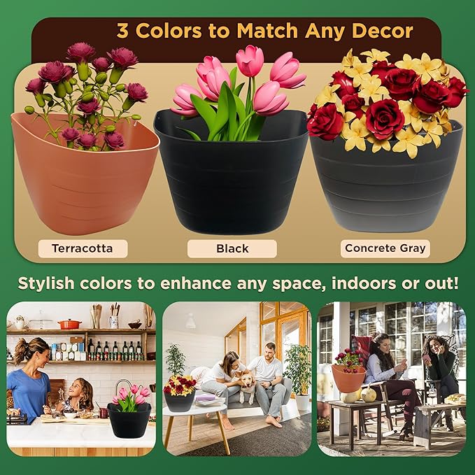 12 Inch Self-Watering Wall Planter for Indoor & Outdoor Use – Vertical Hanging Planter, BPA-Free, UV-Resistant – Perfect for Flowers, Herbs & Vegetables (Black, Without Plug)