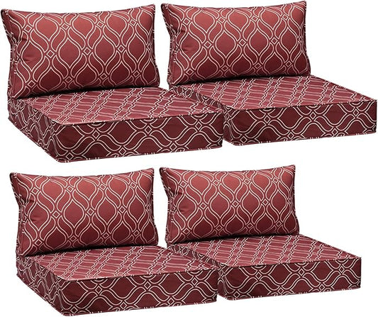 AAAAAcessories Outdoor Seat Cushions for Chairs, Fade-Resistant, Waterproof Patio Furniture Replacement Cushions, 24" x 24" x 5" + 24" x 13.5", Set of 4, Clay Red Vine Trellis