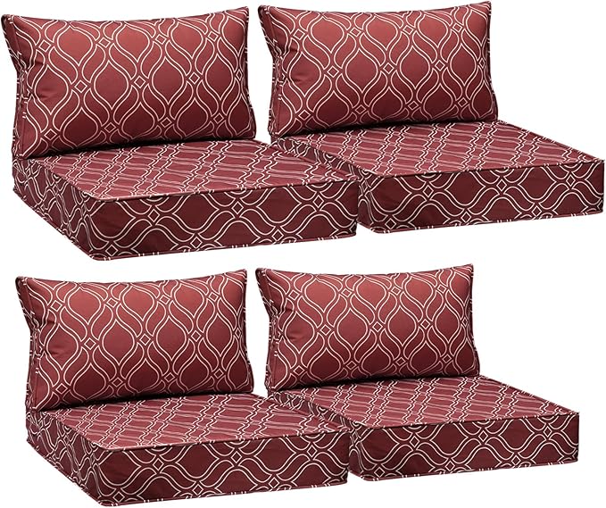AAAAAcessories Outdoor Seat Cushions for Chairs, Fade-Resistant, Waterproof Patio Furniture Replacement Cushions, 25.5" x 25.5" x 5" + 25.5" x 13.5", Set of 4, Clay Red Vine Trellis