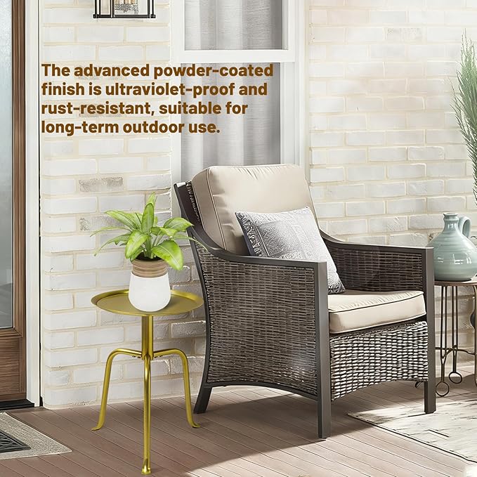 Plant Stand Indoor Outdoor, 11'' Round Gold Corner Single Plant Table, 3-Leg Small Metal Plant Holders Flower Pot Stand, Modern Corner Round Small Side End Table with Raised Design