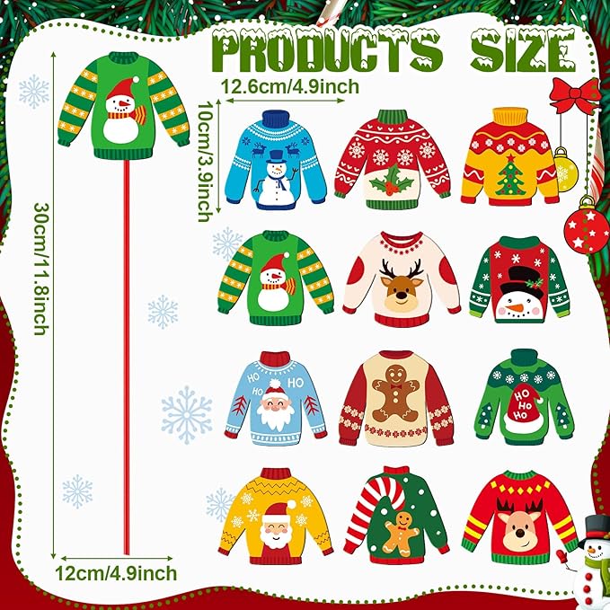 Zonon 12pcs Winter Garden Decorations Winter Snowflake Metal Planter Stakes for Patio Lawn Planter Pot Xmas Nutcracker Gingerbread Yard Stake Signs Outdoor Lawn Decor Party Favor(Ugly Sweater)