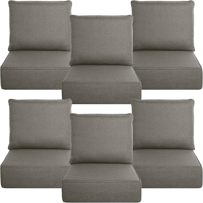 Belord Luxury 6" Thick Outdoor Cushion 6 Set - 24 x24 Inch 28D Sponge Filling Fade-Resistant Chair Cushion, Spill Proof Removable Patio Furniture Replacement Cushion for Sofa Bench Swing - Grey