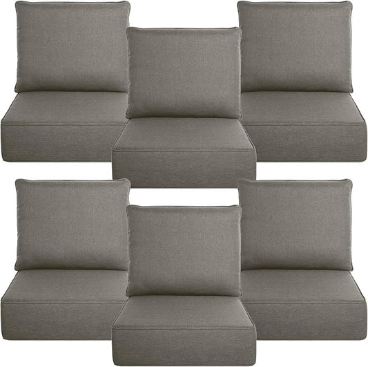 Belord Luxury 6" Thick Outdoor Cushion 6 Set - 24 x24 Inch 28D Sponge Filling Fade-Resistant Chair Cushion, Spill Proof Removable Patio Furniture Replacement Cushion for Sofa Bench Swing - Grey