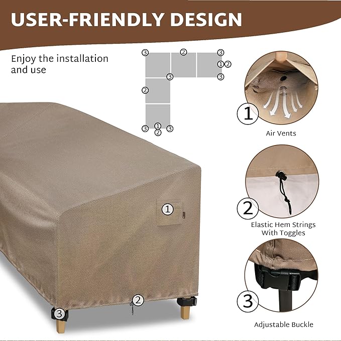 iBirdie Outdoor Sectional Cover fit 90 x 90 inch, 89 x 88, 87 x 86 L-Shaped Patio Sofa Waterproof Weatherproof 600D Heavy Duty Garden Furniture Cover for Outside L Shape Couch, Brown