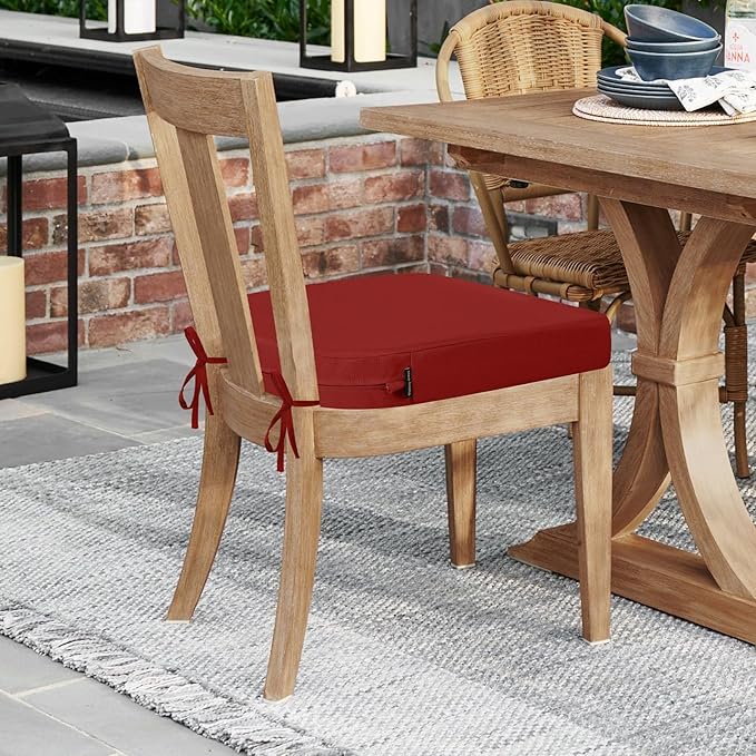 idee-home Outdoor Chair Cushions Set of 4, Thick 19" x 19" x 3" Patio Chair Cushions for Outdoor Furniture Waterproof with Ties, Outdoor Seat Cushion, Chair Pads Dining Chair Spice
