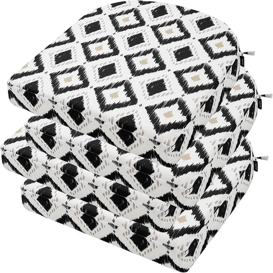 idee-home Outdoor Chair Cushions Set of 4, Thick 17" x 17" x 3" Outdoor Seat Cushions Patio Furniture Waterproof with Ties, Dining Pads