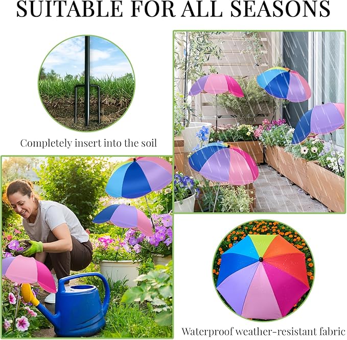 Colorful Plant Umbrellas for Outdoor Plants, Large (40") Sun Protection Shade Cover with M-Shaped Insert, Garden Shades for Potted Plants, Garden Beds, Patio Flower (2 Pcs)