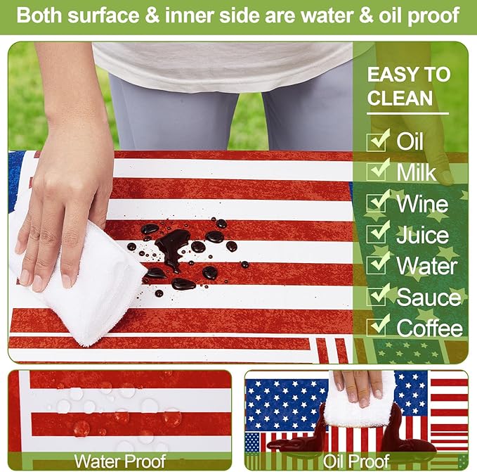 Play Tailor Picnic Table Cover with Bench Covers Camping Essentials Waterproof Windproof Camping Tablecloth with Drawstring Bag, Fitted Rectangle Tables and Seats, 72in, Red Blue White