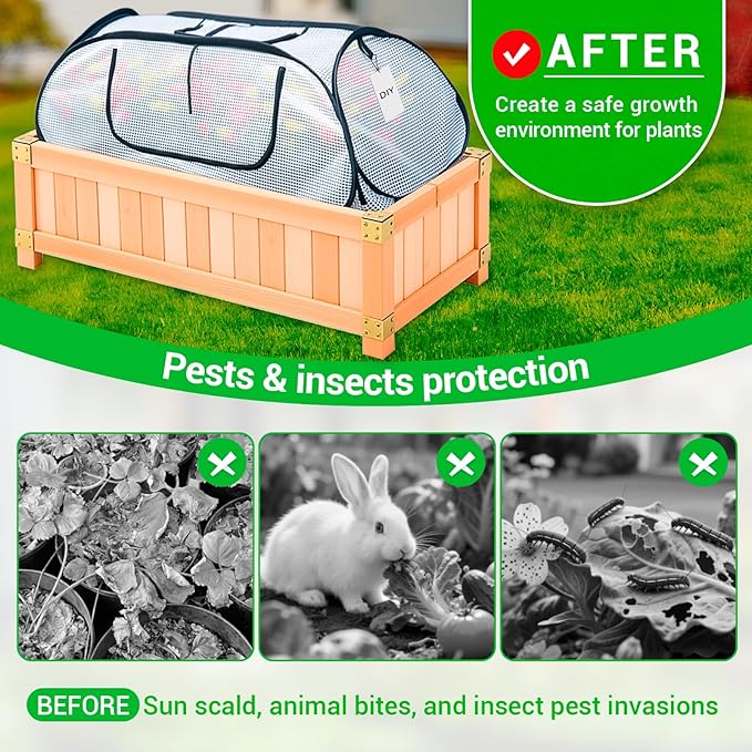 Garden Covers for Raised Beds, Pop Up Raised Garden Bed Cover, Garden Row Plants Cover Accelerator, Greenhouse Cover for Protecting Seedlings Fruits Vegetable Rows 45" L x 22" W x 16" H(1 Pack)