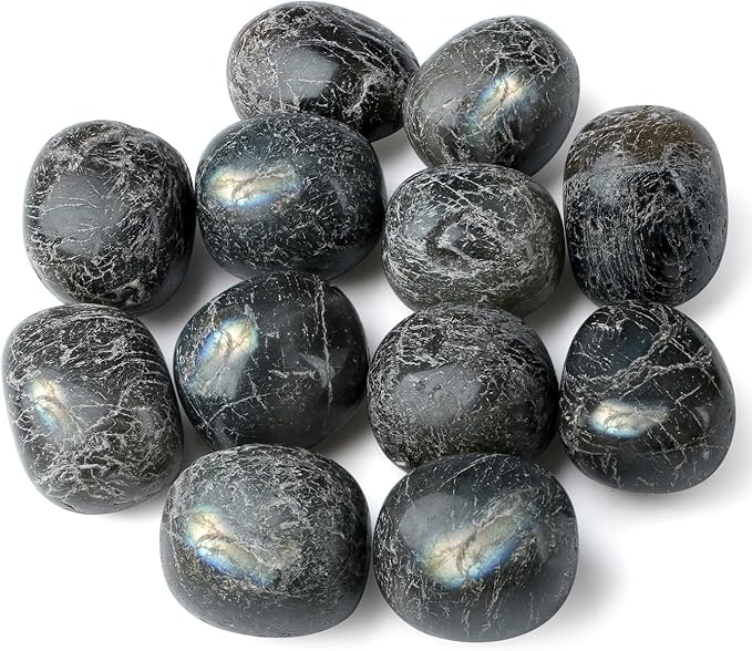DUQGUHO Labradorite Crystals Healing Crystal Stones Set Natural Crystals Bulk Irregular Tumbled Polished Crystal Stones 0.45 lbs