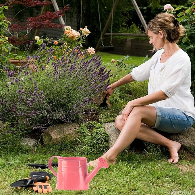 Watering Can Gardening Tool Accessories, Sprinkling Can 1L Metal Flower Garden Watering Can for Outdoor Indoor Plants Lawn Garden (Light Pink)