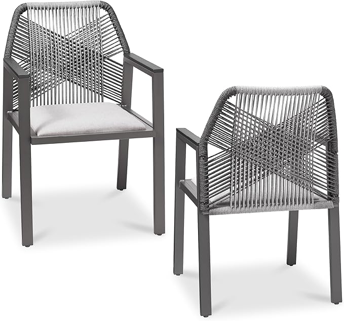 Best Choice Products Outdoor Dining Arm Chair Set of 2, Aluminum Frame with Armrest, All-Weather Woven Rope Chair Design - Charcoal/Graphite