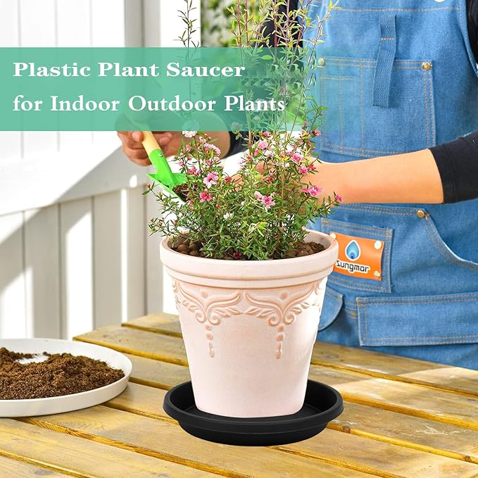 5 Pack Plant Saucer 8 Inch, Flower Pot Saucers Plant Trays for Pots, Plant Plates to Catch Water Indoor Plants, Plastic Planter Tray for Indoors, Planting Trays