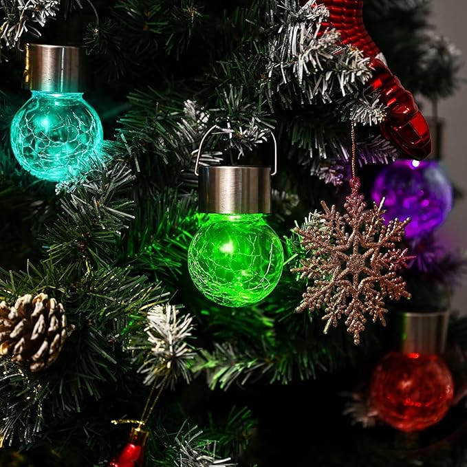 GIGALUMI Solar Lights Outdoor Waterproof ,12 Pack Solar Hanging Lights Garden Decor,Gifts for Women Mom Grandma,Christmas Outdoor Lantern Cracked Glass for Yard, Fence, Tree(Color Changing)