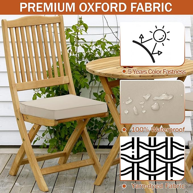 Outdoor Chair Cushions 16 x 17 Inch, Set of 6, Water Resistant Patio Chair Cushions with Tie Color Fastness Thick Outdoor Seat Cushion for Garden Lawn Patio Furniture Cream