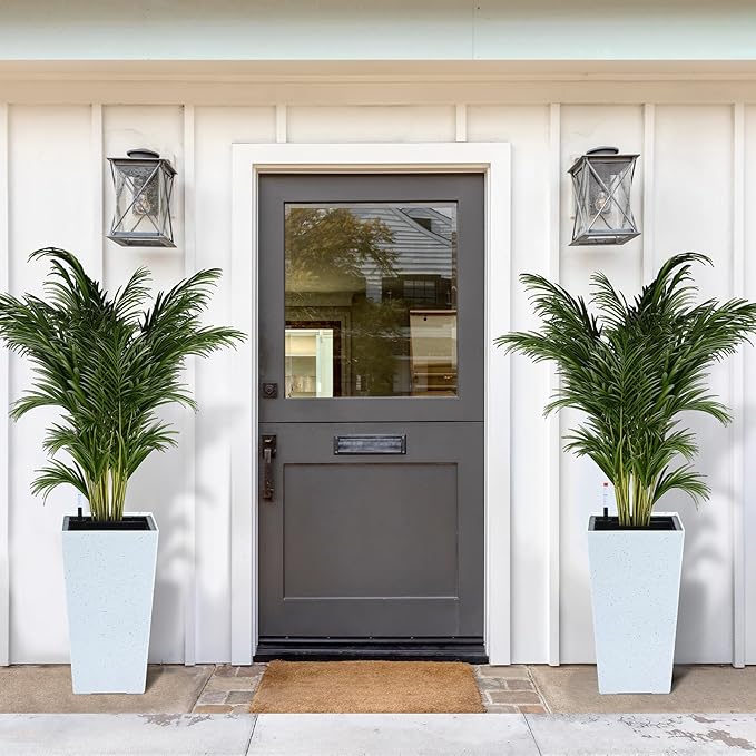 22.5'' Tall Planters for Outdoor & Indoor, Self Watering Plant Pots Set of 2 with Water Level Monitor & Drainage, Automatic Watering for Patio Garden, White