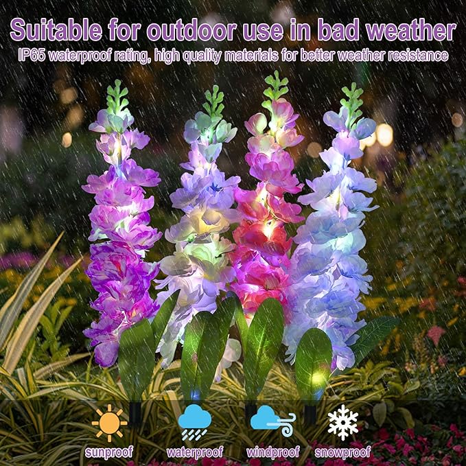 Solar Garden Lights, Delphinium Flowers 2 Pack 40 LEDs, Waterproof Outdoor Lights Two Lighting Modes for Wedding Party Garden Yard Patio Lawn Decor and Gift for Mother