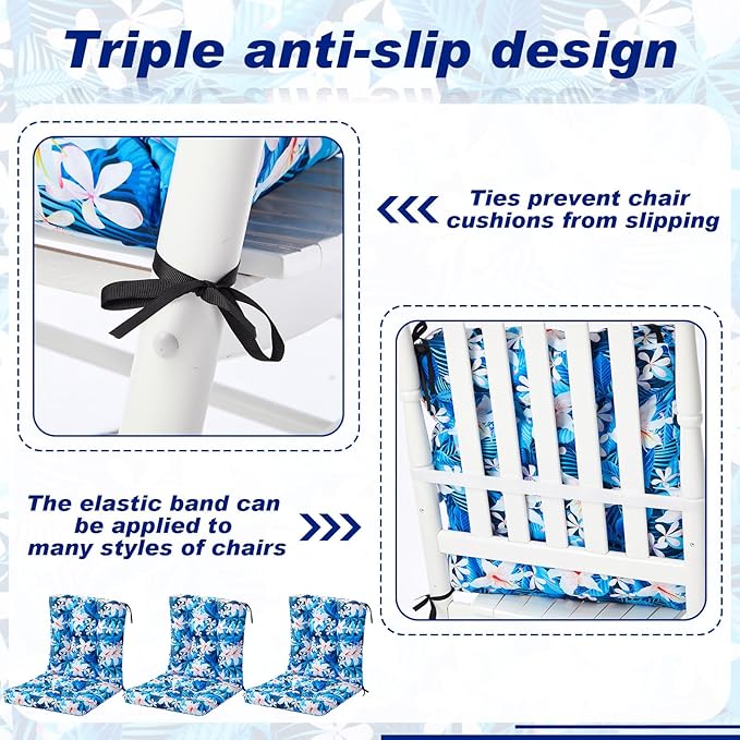 Hoteam 4 Set Outdoor Deep Seat Patio Chair Cushions Waterproof Patio Cushions Set 20 x 42 Inch for Furniture Replacement Removable Seat and Back(Blue Plumeria)