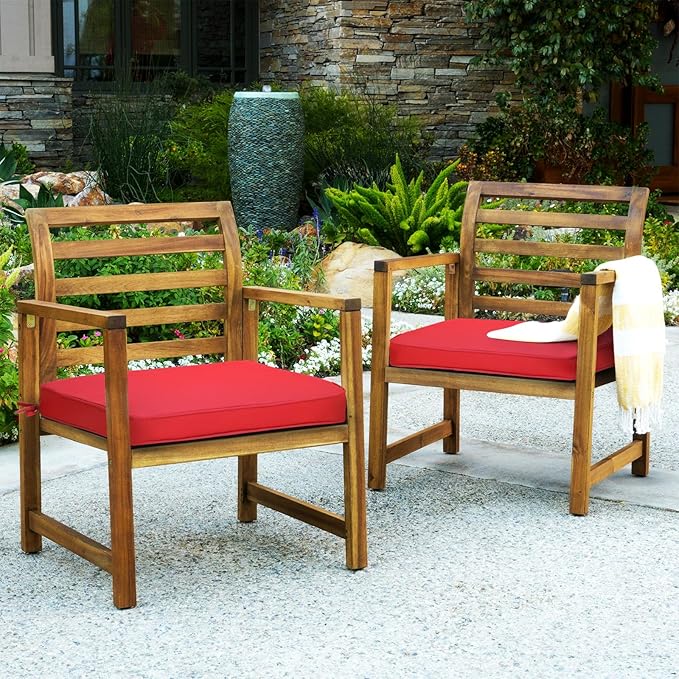 GUEGLSA Patio Seat Cushions 18 inch,Waterproof Square Chair Pad with Ties,18''x18'' Indoor Outdoor Chair Cushion for Garden Furniture,Set of 2,Red