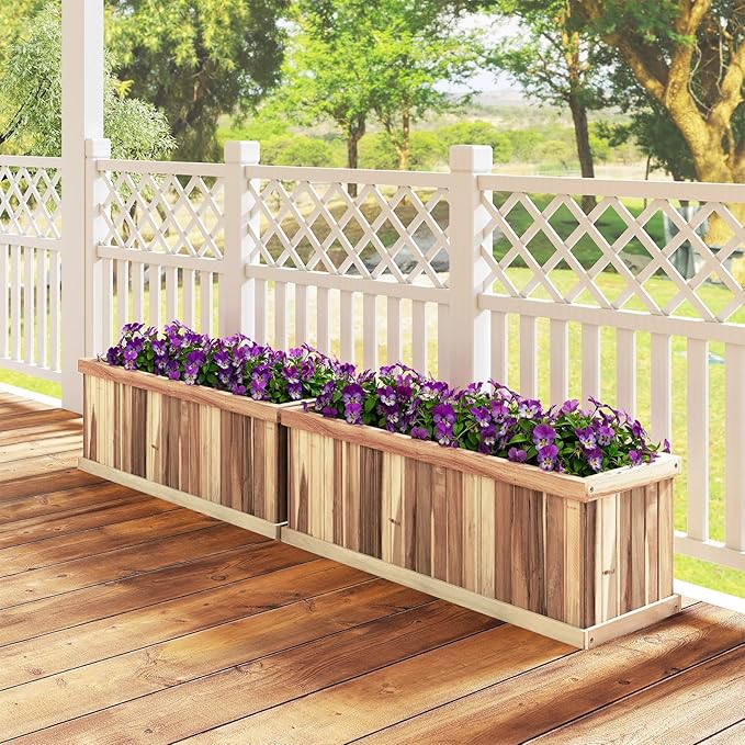 Giantex Acacia Wood Raised Garden Bed Set of 2, Rectangular Planter Box w/Drainage Gaps, Raised Bed for Growing Vegetable, Herb, Fruit, Outdoor Plant Container for Backyard, Lawn, 36"x12"x12"