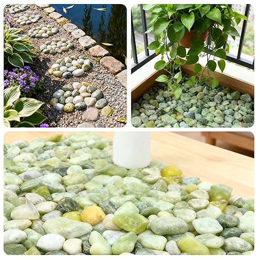 SIDONG 5 LB Jade Pebbles, 1.2-2Inch Natural Decorative Polished Jade Stones, Jade River Rocks for Succulents, Cactus, Vases, Indoor Plants, Garden Landscaping, Bamboo