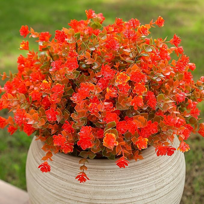 alyptus Artificial Flowers – 12 Bundles Fake Outdoor Fall Flowers with Greenery, UV Resistant No-Fade Faux Plants for Porch, Patio, Garden, Office & Spring Summer Decor